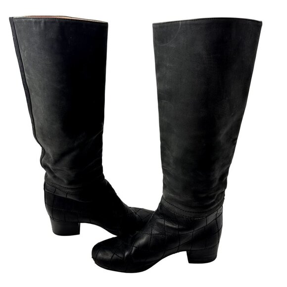 Authentic Chanel Tall Riding Boots Quilted Black CC Size 38 1/2 - Picture 1 of 17